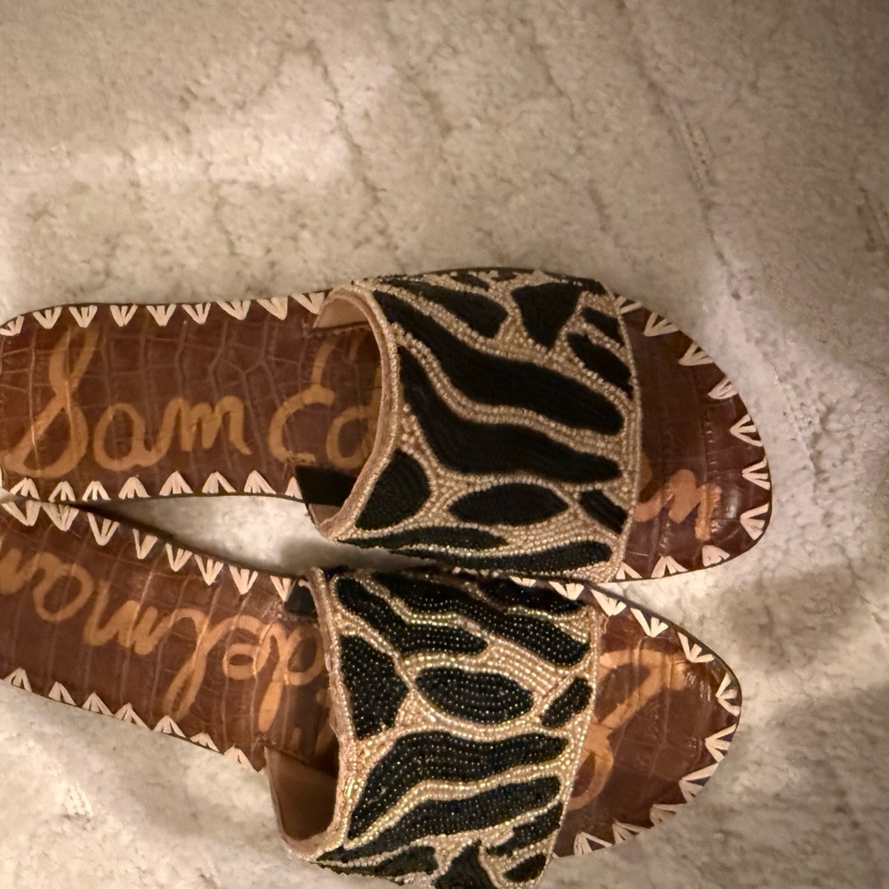 Sam Edelman Black & Gold Beaded Slide Mules